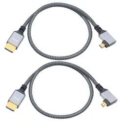 0.5m 4K UHD Cable 90 Degree Left/Right Angle Micro-HD to HD Port Aluminum Short Nylon Braid Cord for Tablet Laptop Camera HDTV