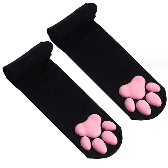 Cat Paw Pad Sock Cute Lolita Thigh High Socks for Adult Children Women Cosplay 3D Kitten Claw Striped Knee Length Socks - view 3