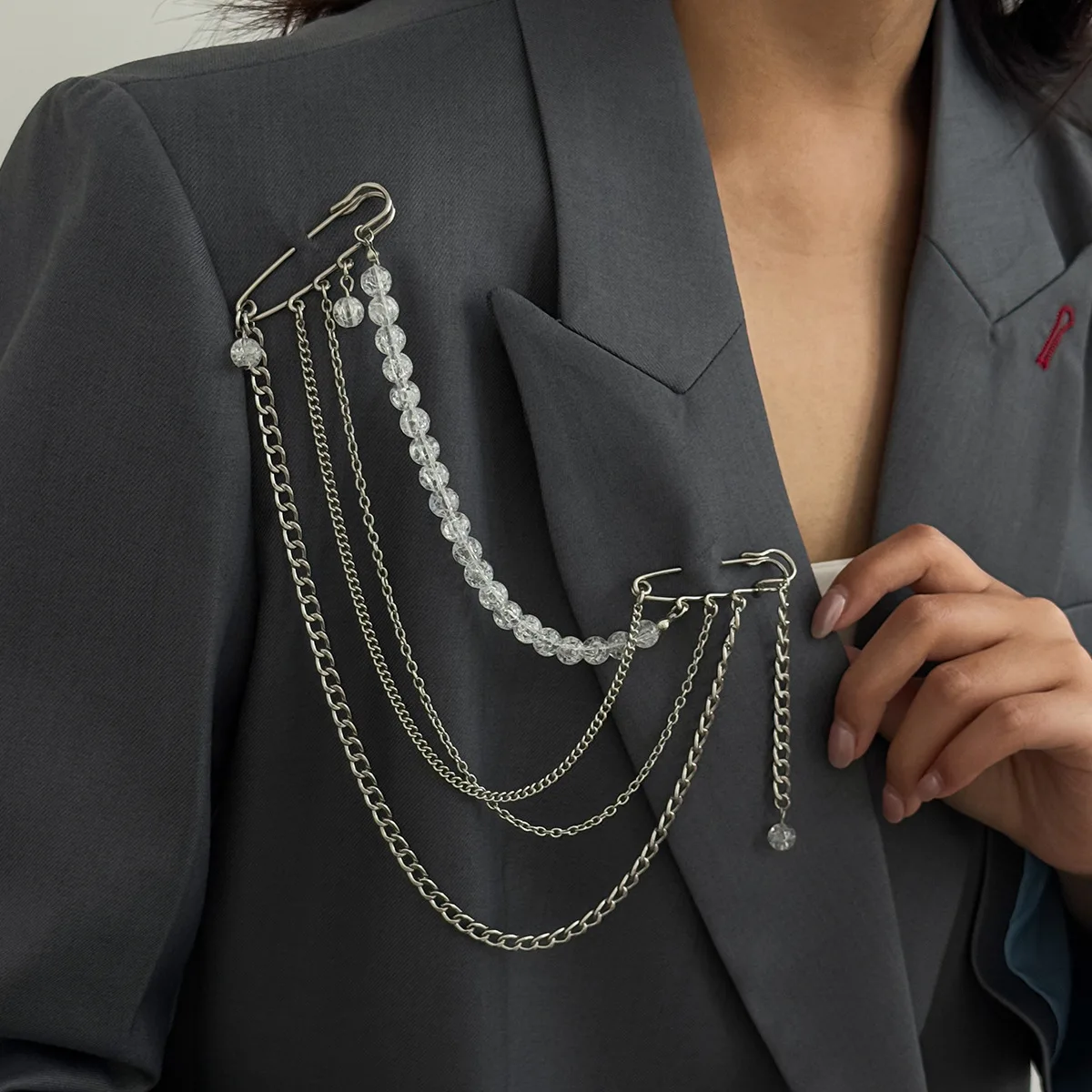 2026 Exquisite Long Tassel Chain Brooch Women Handmade Beaded Multilayer Chain Multi Functional Fixed Pin Clothes Decorat