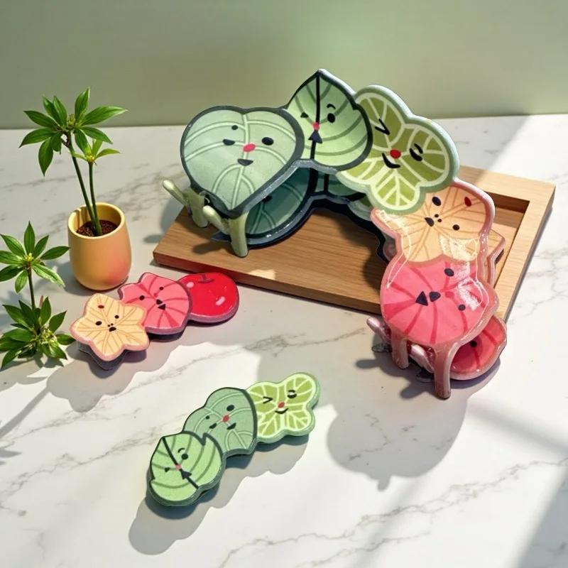 

YHJ Funny Smile Face Leaves Hair Claw Creative Colorful Crab Hair Clip Trendy Claw Clip Sweet Hairpin Hair Accessories for Women