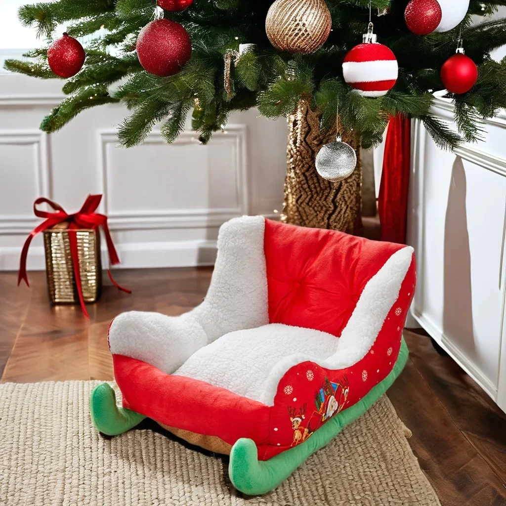 Neues Weihnachtsschlitten-Katzenhaus, Hundehaus, warmes Wolkennest, Haustierhaus, um im Winter warm