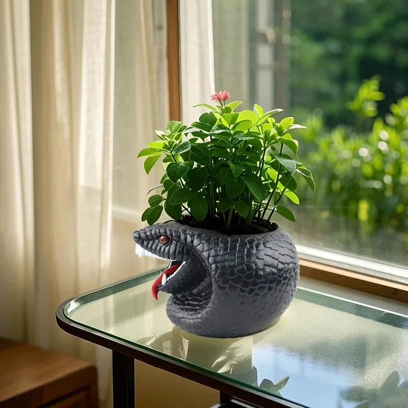 New Black Python Venomous Tooth Red Eye Sculpture Flower Pot Creative Outdoor Green Plant Flower Vase Home Decoration Ornament