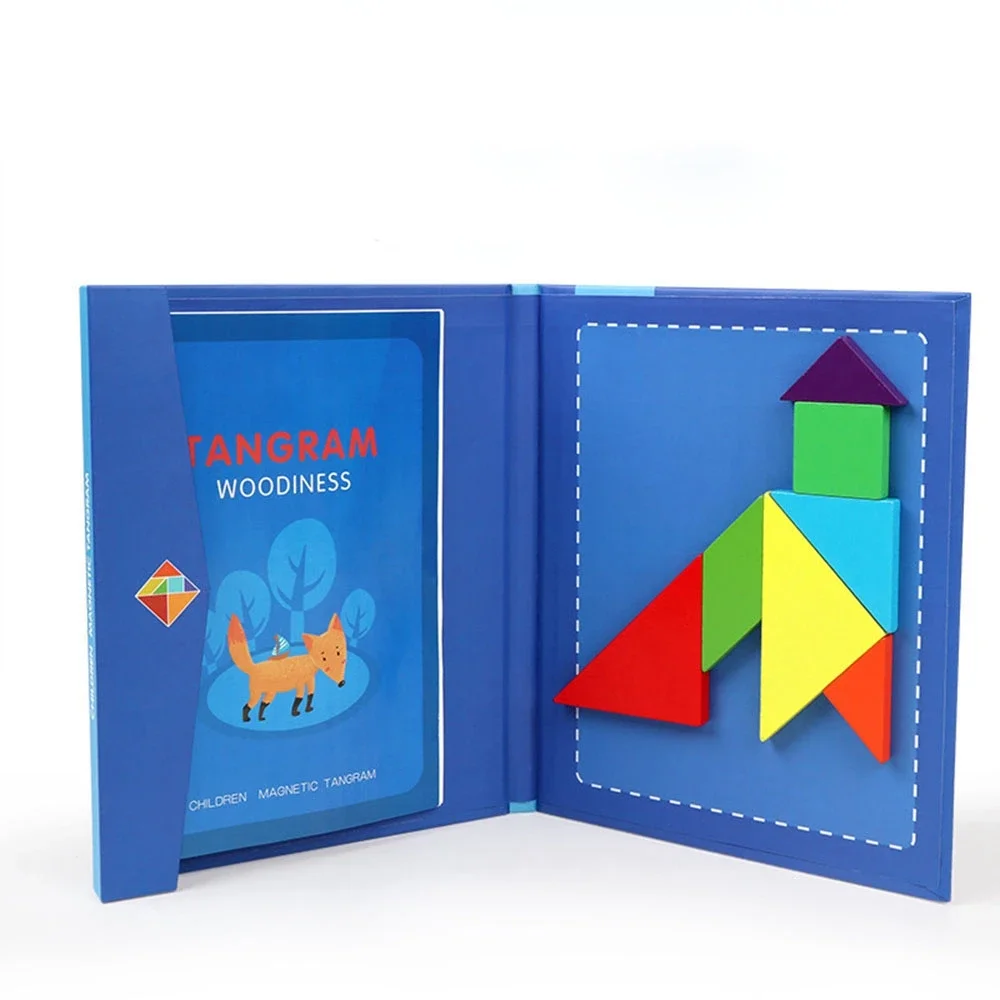 

Kids Wooden Jigsaw Magnetic Tangram Puzzle Book Educational Toys Children Portable Montessori Learning Intelligence Baby Gift