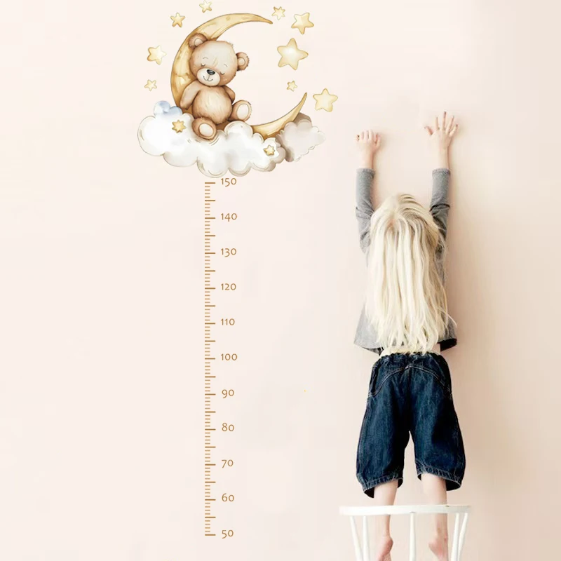 Cute Bear Height Measure Wall Sticker for Kids Rooms Children Boys Girls Baby Room Decoration Growth Chart Meter Wallpaper