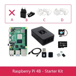 Kit de Inicio Raspberry Pi 4 (Caja+Ventilador+Tarjeta SD+Fuente de Alimentación+Cable Micro) Placa Pi 4B RAM 1GB 2GB 4GB 8GB Más Rápida que 3B+