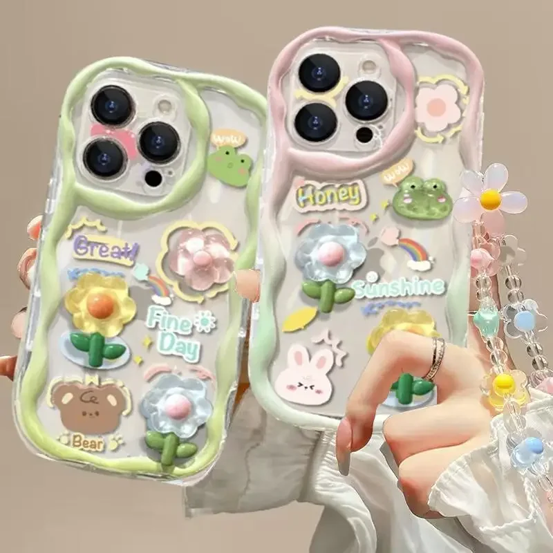 ثلاثية الأبعاد الوردي زهرة سلسلة هواتف حافظة شفافة لهاتف سامسونج جالاكسي S22 S23 S24 S25 الترا زائد S23FE S24FE A56 A16 A55 A35 A54 A53 A15 5G