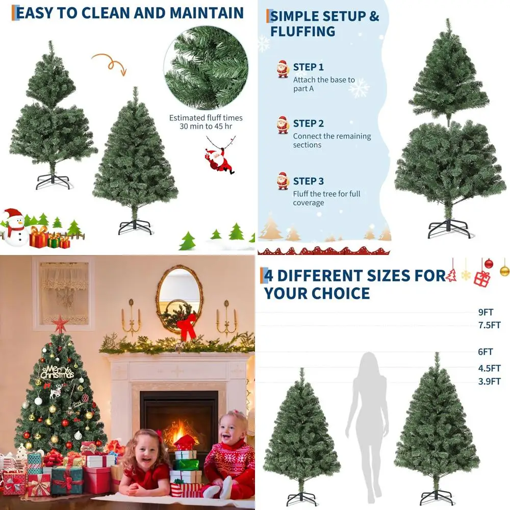 

7.5-Foot Durable Artificial Spruce Christmas Tree, Hinged Design, Foldable Base, Full Branches, Easy Setup, Ideal for Home, Pati