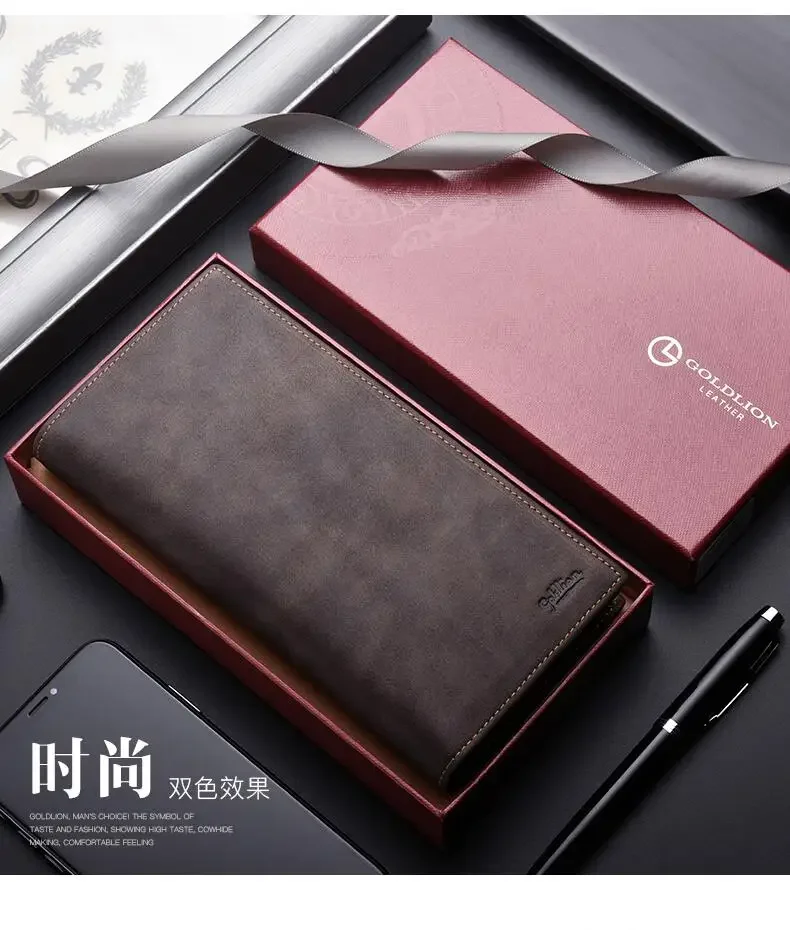 

Goldlion luxury designer men's wallet long 2023 new simple leather vintage cowhide wallet Men's fashion youth wallet