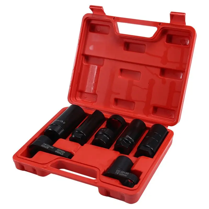 A33Z-7Pcs Universal O2 Oxygen Sensor Socket 6 Point Wrench Tool Remover Installer Set Sensor Removing Tool Kit