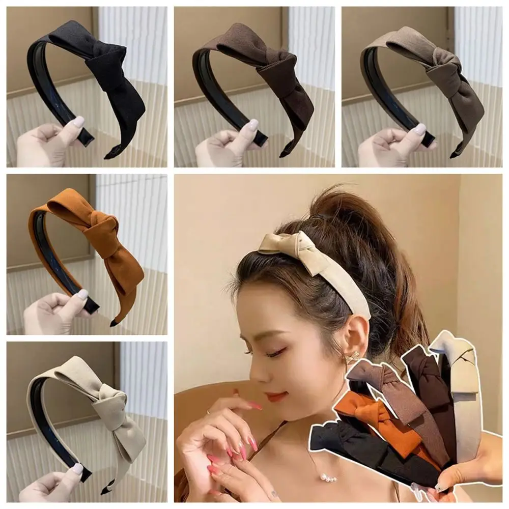 Fashion Solid Color Bowknot Headband Korean Style Hair Hoop Korean Hair Hoop Anti-slip All-match Bow Hair Bands Party