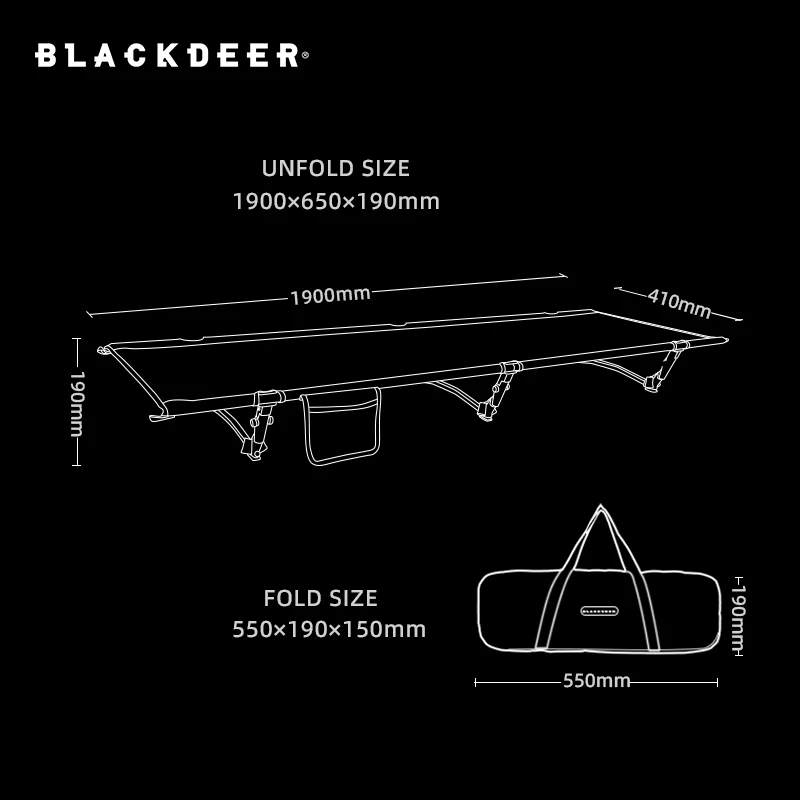 BLACKDEER Outdoor Folding Sleeping Bed Compact Aluminum Alloy Camping Cot Max 150kg Bearing 600D Oxford Fabric