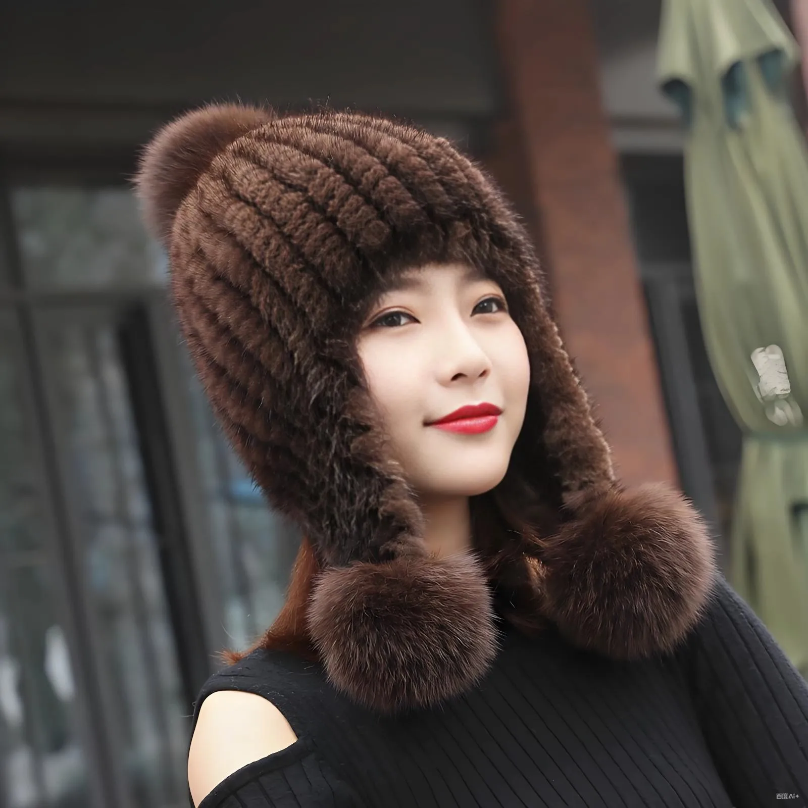 

Real Mink Fur Hat Women's Winter Cap Aviator Trapper Snow Skiing Ear Caps Earflap Winter Mink Fur Knitting Fluffy Bomber Hat
