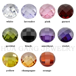 Multicolor Cubic Zirconia Stone Round Shape Flat Bottom Checkerboard Cut Loose CZ Stone Synthetic Gems For Jewelry 5mm 8mm