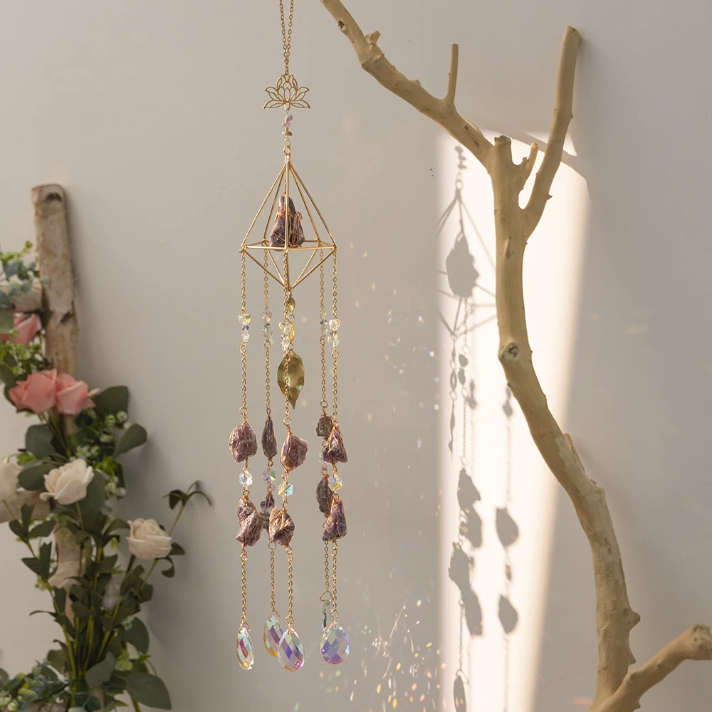 Sun Catcher Crystal Teardrop Chandelier Wind Chime Prism Suncatcher Rainbow Maker Light Catcher Window Garden Decoration Hanging