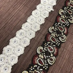 1 Yards Sequin Lace Trim Lace Fabric DIY Embroidery Ribbons for Garments Headdress Wedding Decor Sewing Handmade Supplies