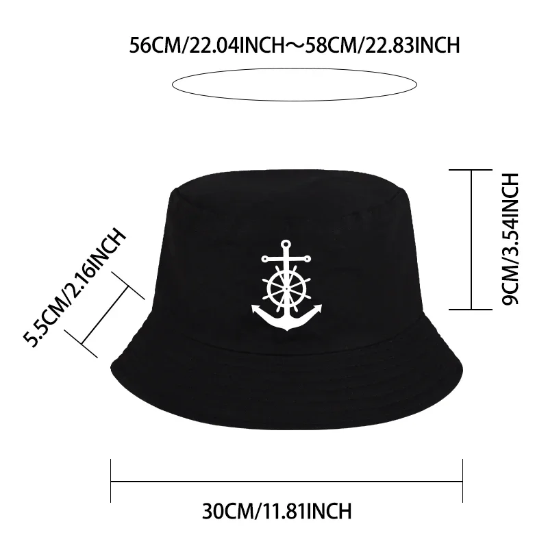Anchor Ship Wheel Print Bucket Hat Casual Foldable Fisherman Hat for Men Women Beach Vacation Outdoor Activities