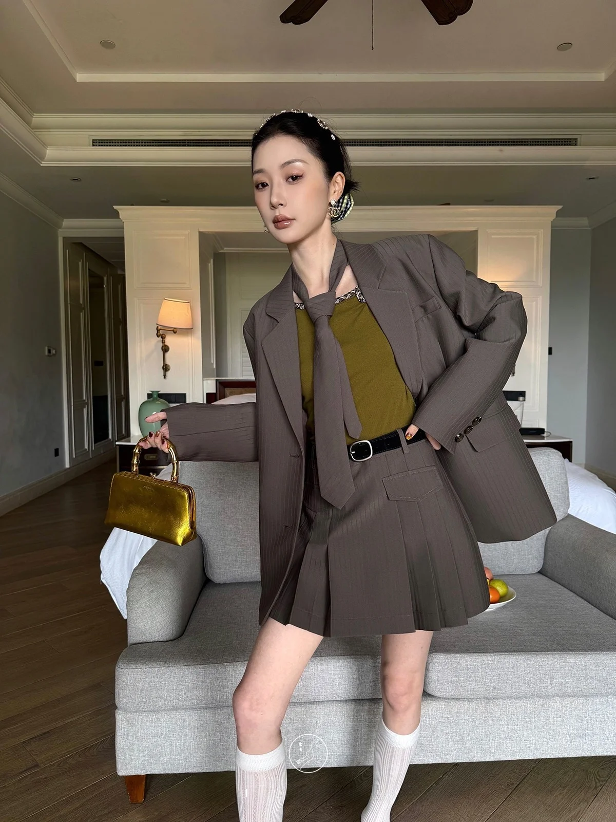 

Original Luying Qingyi Light Oxygen State Retro Striped Weave Women's Suit Jacket Spring Versatile Anti-Aging Set Commute Style