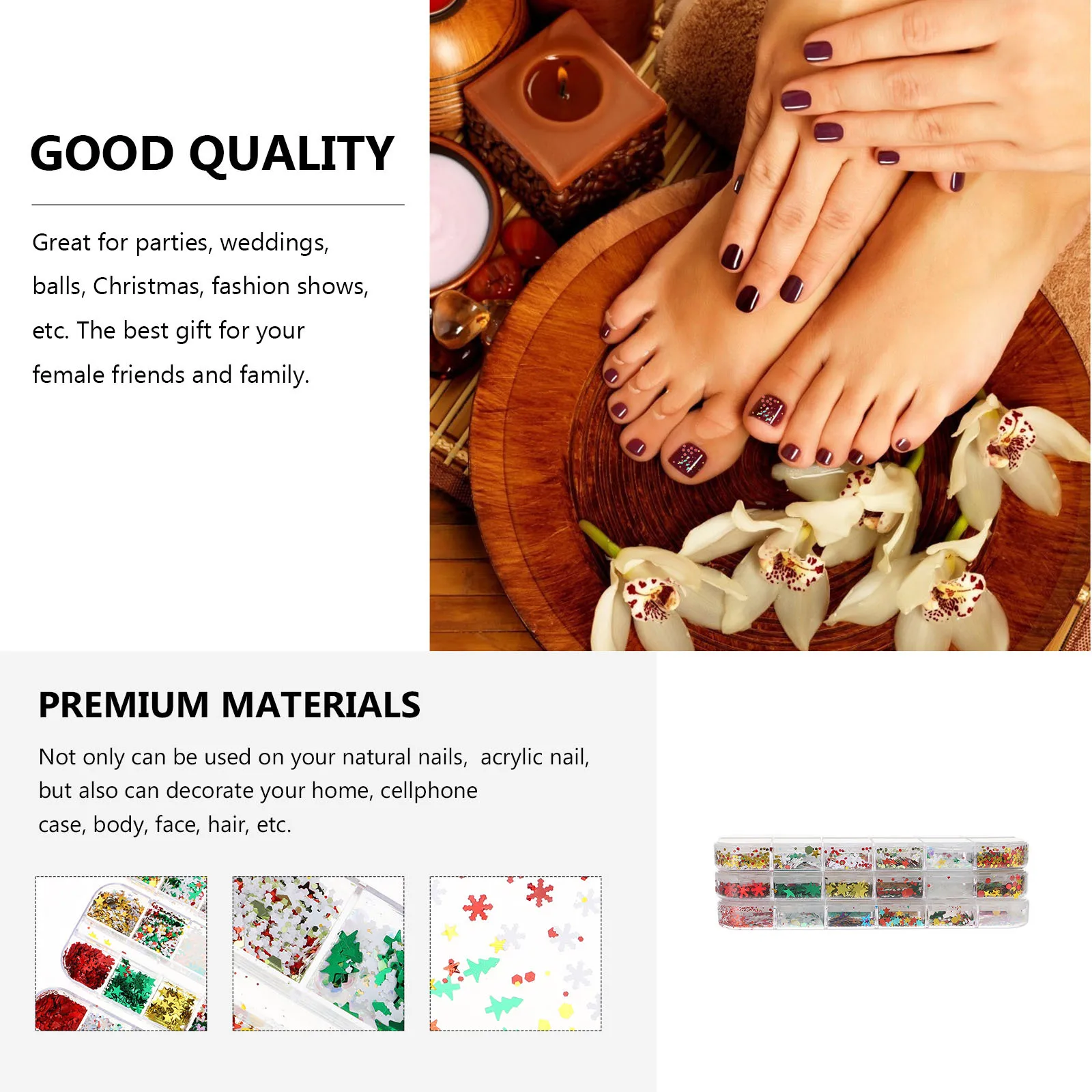 3-dozen Nail Art Sneeuwvlok Glittervlokken Pailletten Kerstversiering voor gezicht Lichaam Mobiele telefoonhoes Feestgebruik