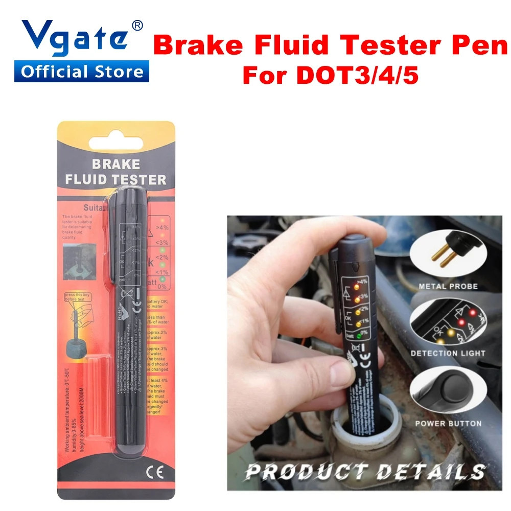 Vgate 5 LED Electronic Brake Fluid Liquid Tester Pen Universal Detector Car Automotive for DOT3/4/5 Auto Brake Fluid Tester