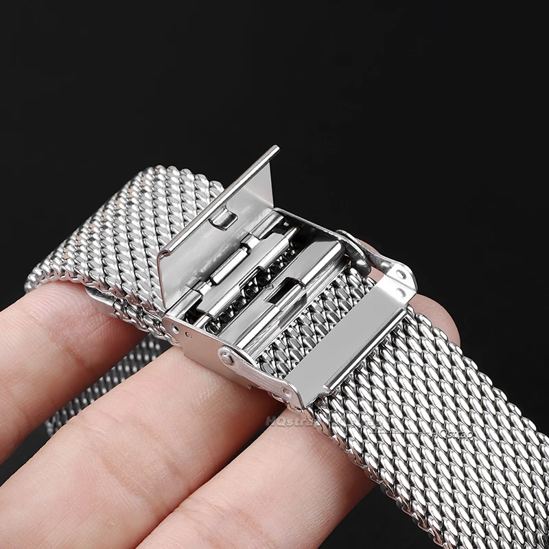 Universal Milanese Loop Strap Silver Metal Stainless Steel Quick Release Replacement Smart Watch Band Bracelet 18mm 20mm 22mm