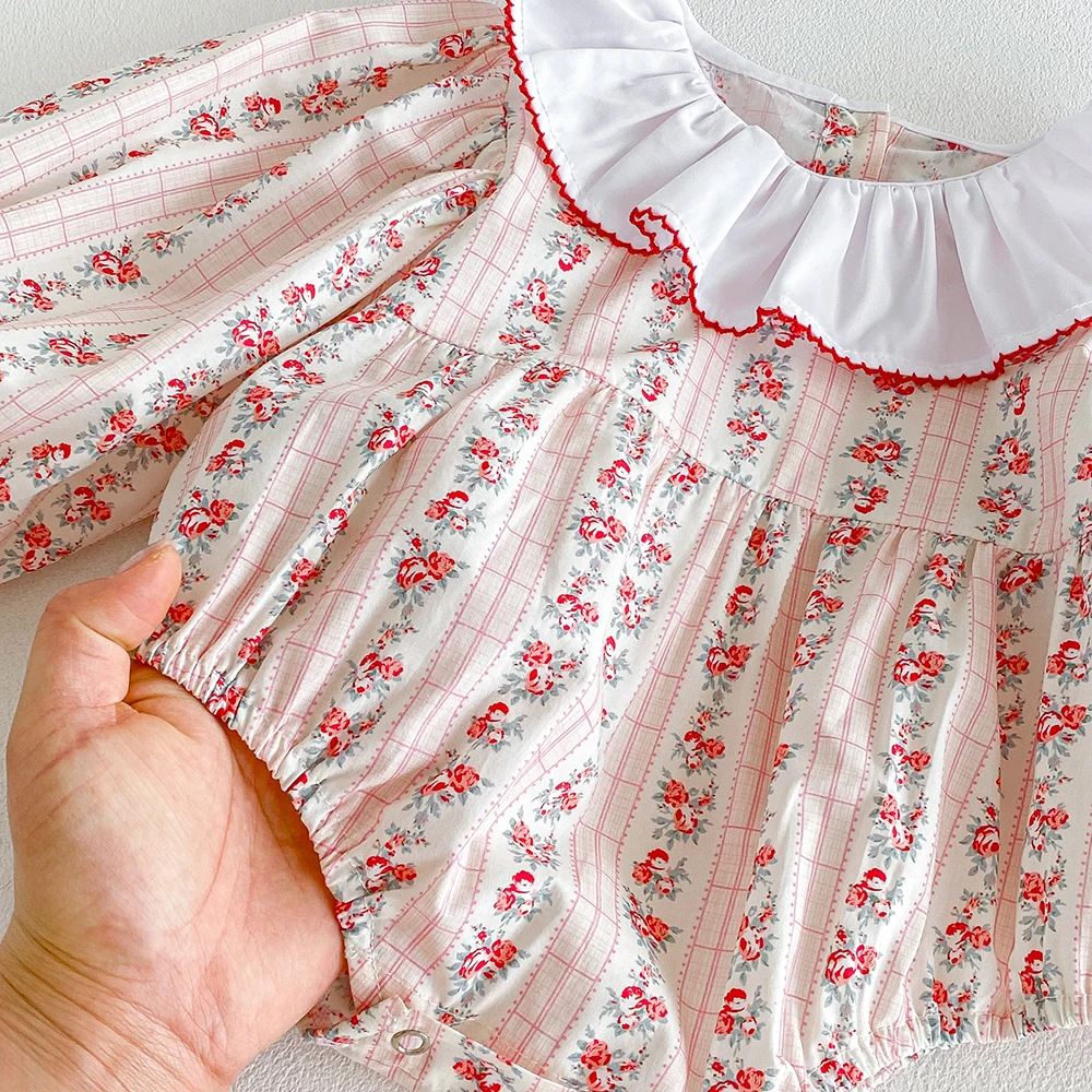 Baby Mädchen Strampler Sommer Säuglingsmode Blumenmuster Langarm Rüschen Jumpsuit Neugeborenen Baby Bodys Herbst Baby Mädchen Kleidung – Detail 7