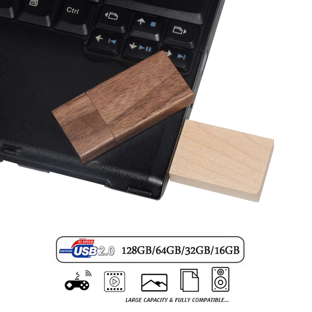 ボックス付き木製メモリスティック,高速ペンドライブ,クリエイティブギフト,USB 2.0, 128GB, 64GB, 32GB, 16GB, 8GB, 4GB