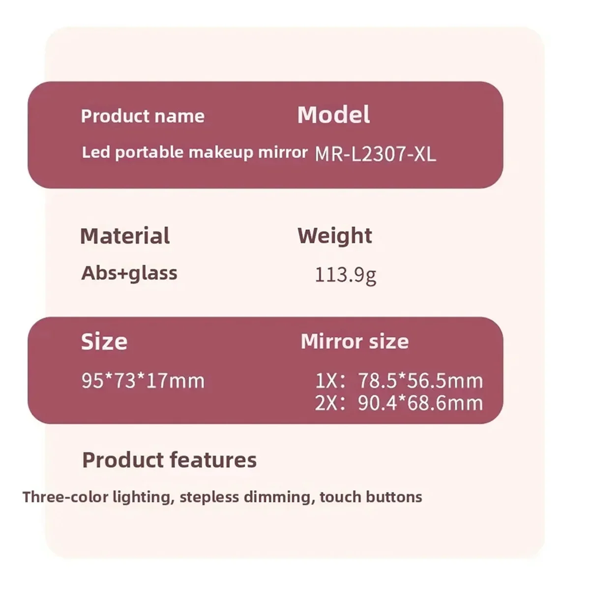 مرآة مستحضرات التجميل المدمجة الصغيرة القابلة للطي مع أضواء محمولة باليد بجيب صغير للسفر، مرآة مكياج 2X بيضاء مكبرة