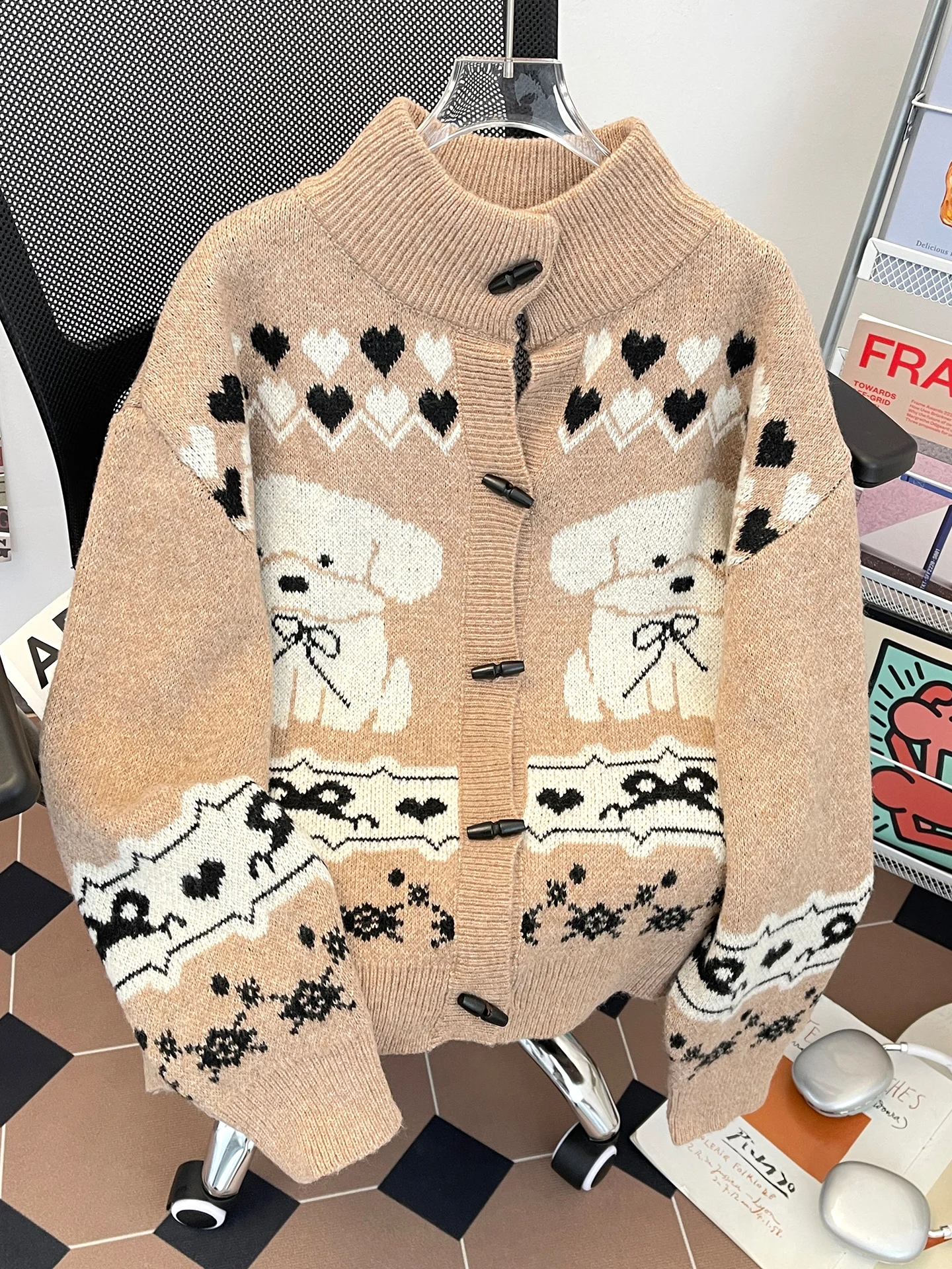 

Мужской теплый кардиган оверсайз с высоким воротником, в стиле ретро, из трикотажа, с длинными рукавами, имитация кашемира