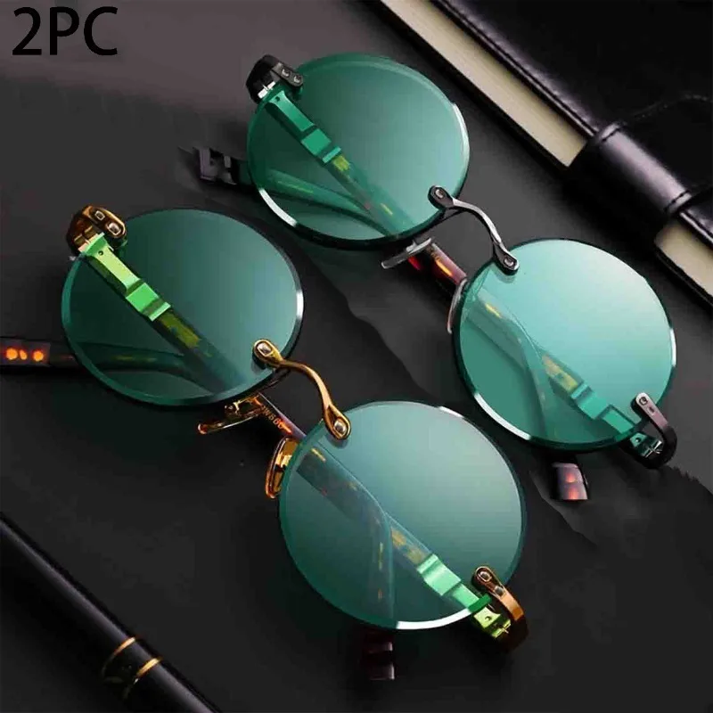 Gafas de Sol Clásicas sin Montura para Hombre y Mujer, Lentes Redondas, Diseño Retro, Gafas de Conducción para Exteriores