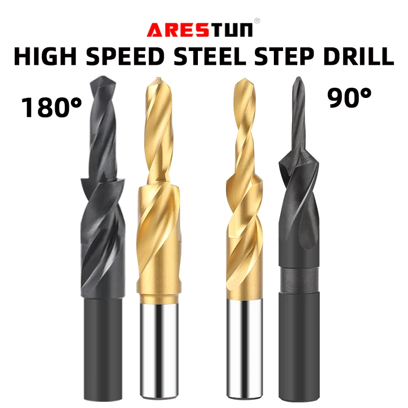 Arestun-Counterbore Torção Step Drill, Cone Ferramenta de Perfuração, Dual Bit de Corte, HSS para Metal, 90, 180 graus, M3, M4, M5, M6, M8, M10,