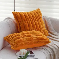 Orange Plush Decorative Cushion Cover Autumn Winter Soft Skin-Friendly Zippered Throw Pillow Cover For Living Room Sofa Bedroom