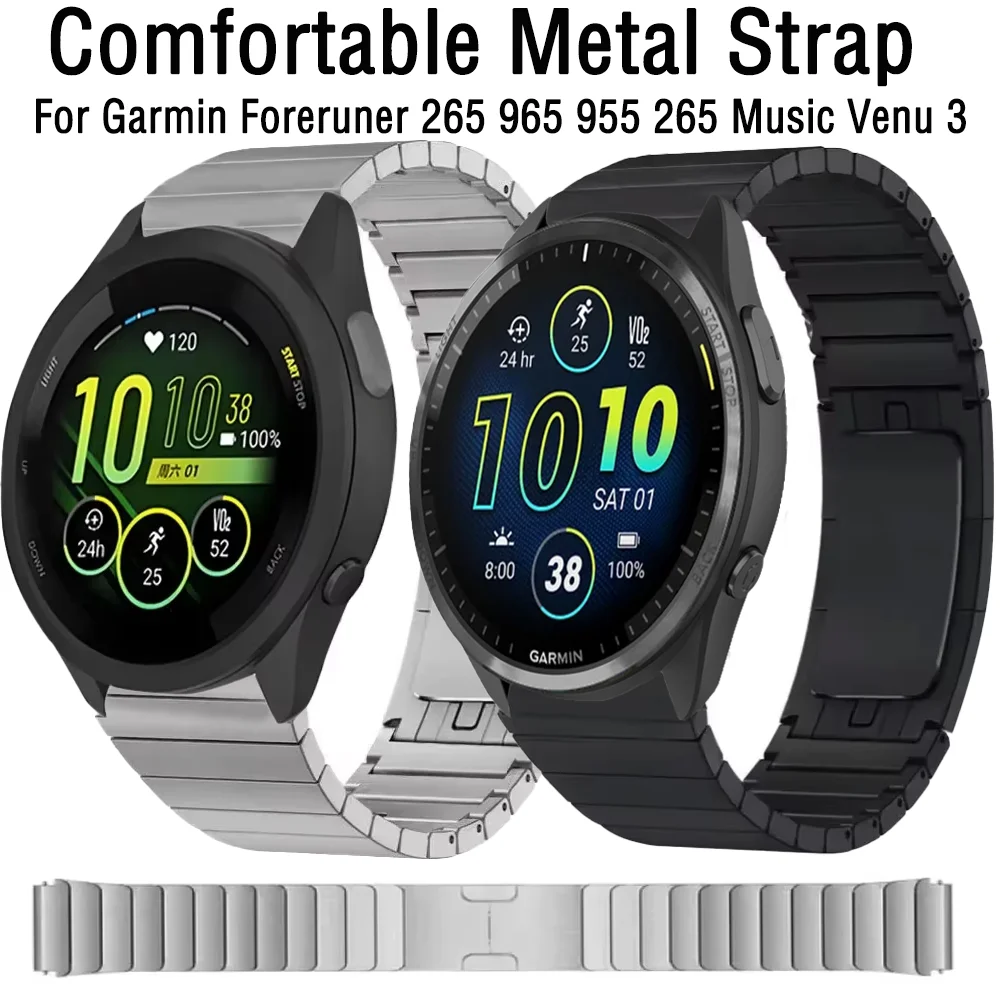 

22mm Metal Strap for Garmin Foreruner 265 965 955 265 Music Comfortable Stainless Steel Bracelet Garmin Venu 3/2 Wristband Band