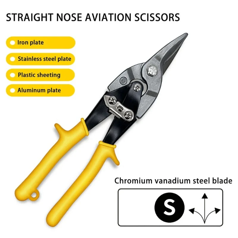 BIESUO 3PCS Professional Aviation Tin Snip Set Straight/Left/Right Cutter Sheet Metal Cutter Shear Yellow Hand Tool