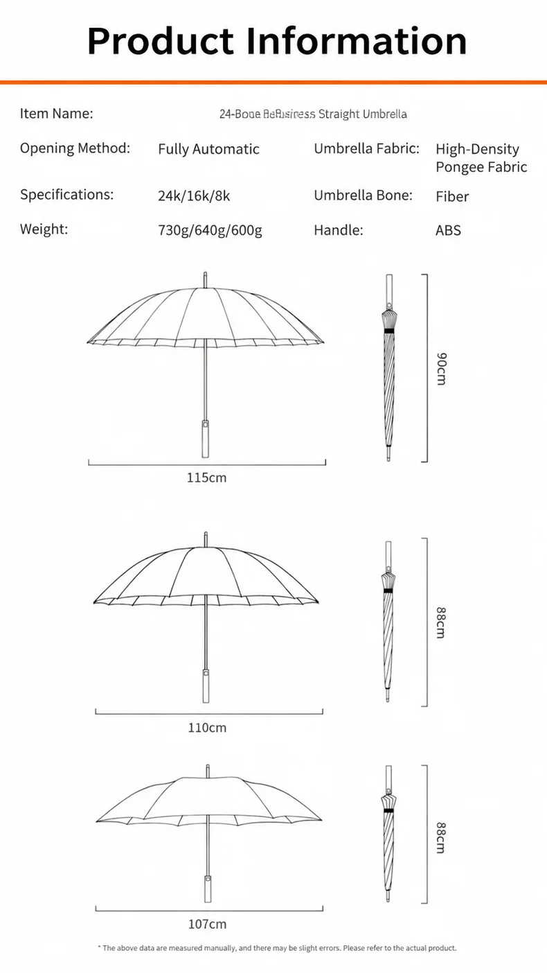 Extra Großer 24-Rippen-Regenschirm mit Langem Griff Doppelt Automatischer Extra Großer Dicker Sturmsicherer Gerader Regenschirm für Zuhause, Starkem Regen – Detail 1