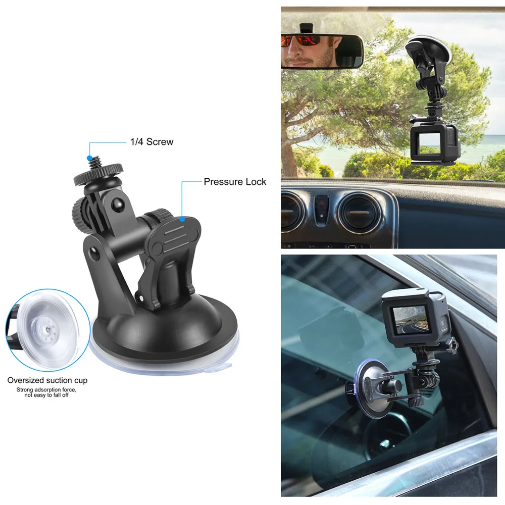 Car Suction Cup Holder 1/4 Screw Windshield Video Recorder Stand 180 ° Rotatable Mini Portable Action Camera Suction Cup Holder