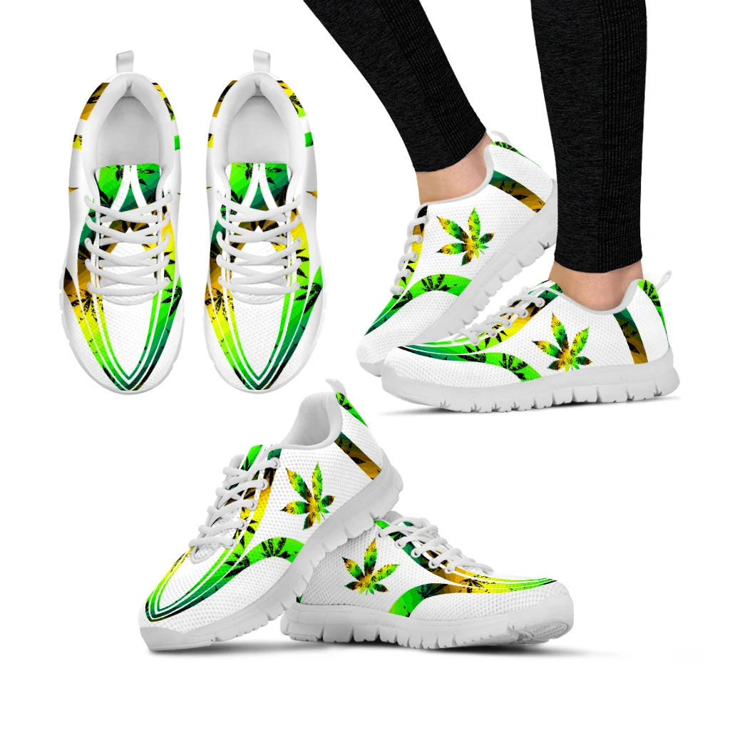 INSTANTARTS 2022 Hot Style Lace-up Mesh Sneakers Shoes for Women Fashion Weed Leaves Printed Ladies Flat Shoes Light Footwear