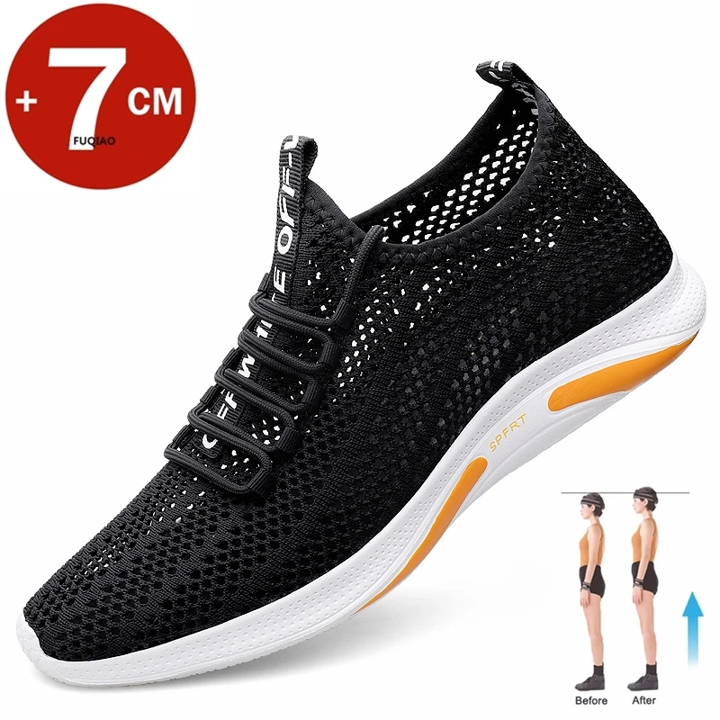 Summer Men Elevator Shoes Breathable Hollow Out Height Increase Sneakers Men Shoes Hidden 7cm Outdoor Leisure Taller Shoes