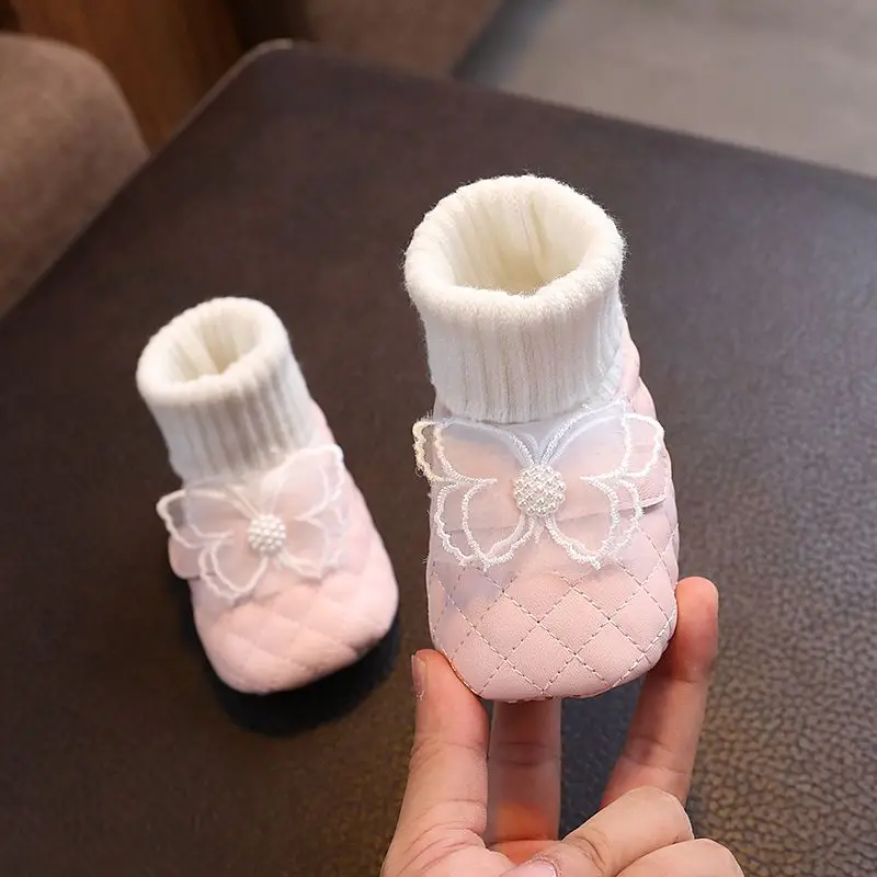 Cute Butterfly Infant Girl Soft Sole Slip On Shoes for 0-1 Years Anti Slip Non Drop Foot Covers Spring Fall Baby Socks