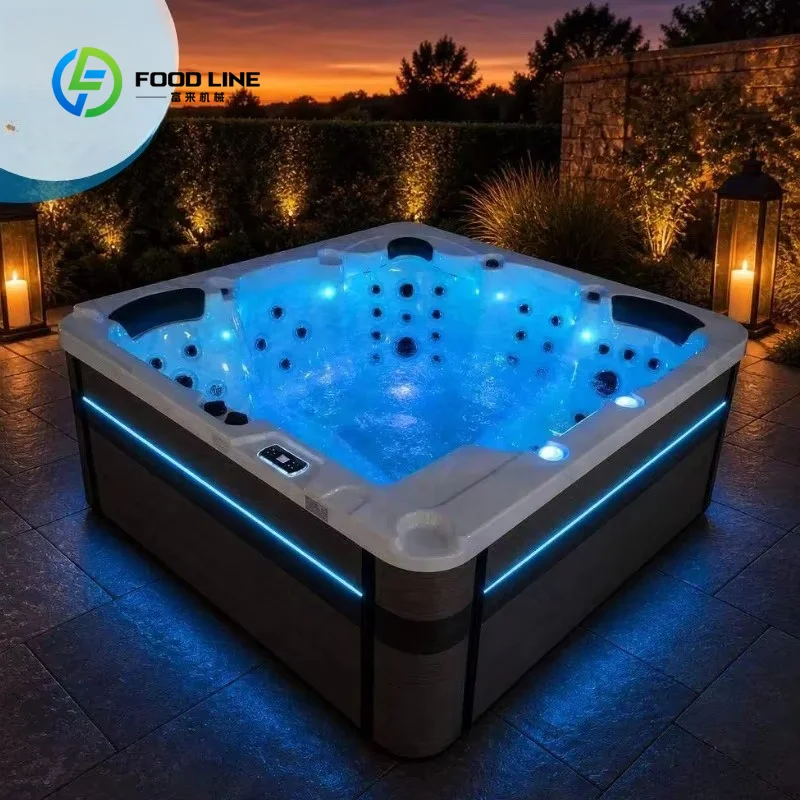 Custom 2.2m 5 Person Acrylic Outdoor Hot Tub, Whirlpool Spa with 72 Massage Jets, Ozone System & LED Light Control