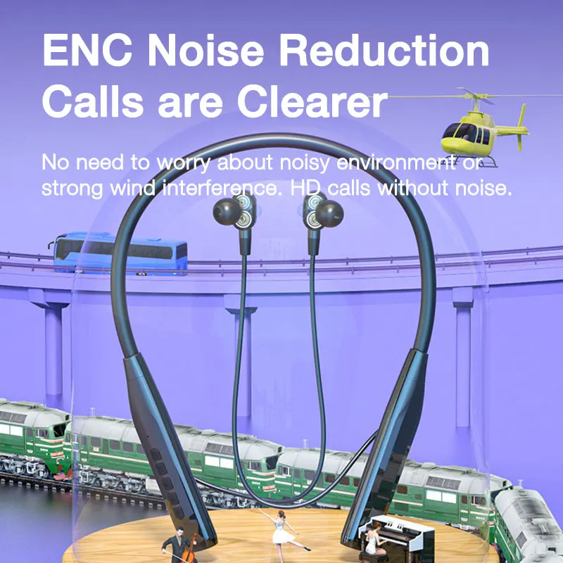 EARDECO 4 Speakers Wireless Headphones Super Bass Bluetooth Neckband Earphones Stereo V5.2 Hifi Headphone ENC Noise Reduction