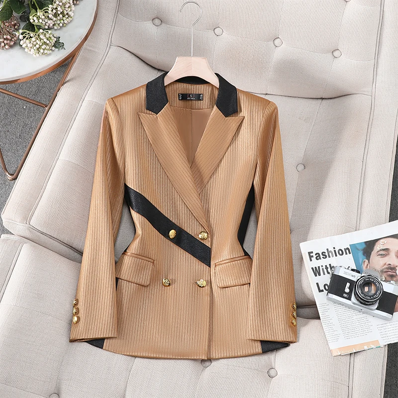 ZJYT Vrouwen Pak Blazer Elegante Jas 2025, Herfst Mode Koreaanse Stijl Double Breasted Jas Kleurblok Dames Tops Outerwears