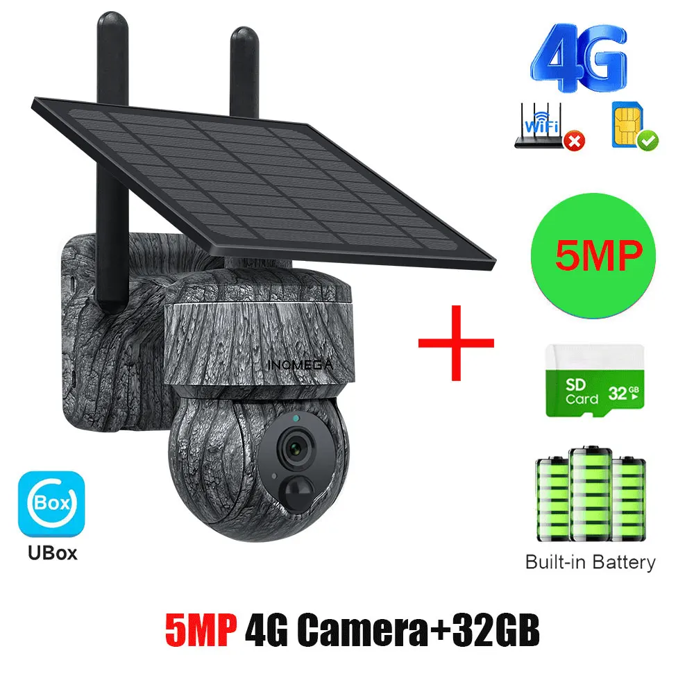 INQMEGA 5MP 4MP WIFI Drahtlose PTZ Solar Kamera 4G SIM Mit Solar Panel Zwei-wege Audio Sicherheit Schutz CCTV Kamera Batterie Cam