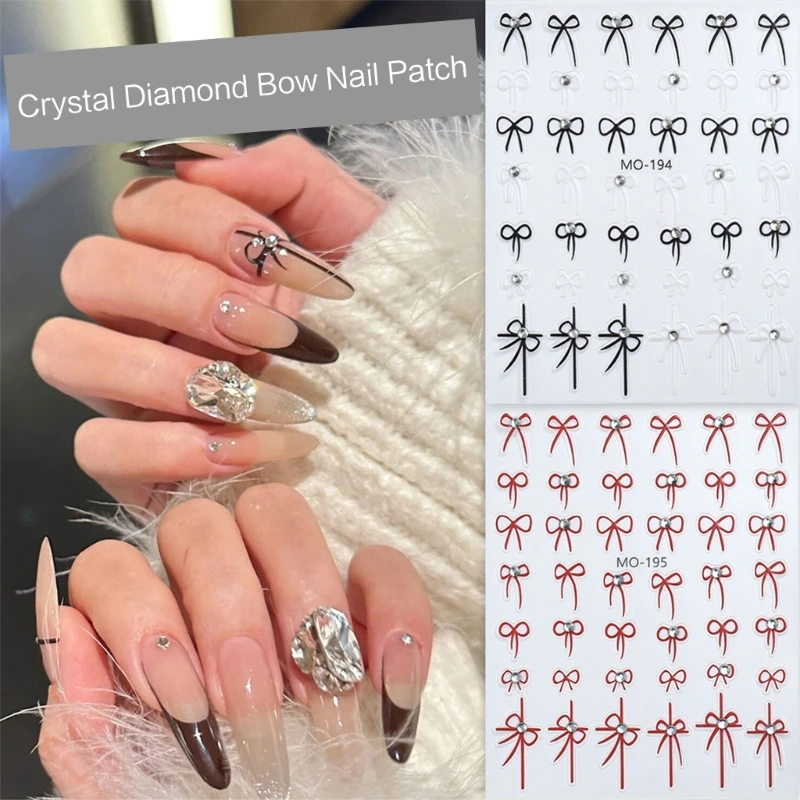 Elegant Nail Art Decals Featuring Delicate Bow Design Stickers Suitable for Parties and Special Occasions