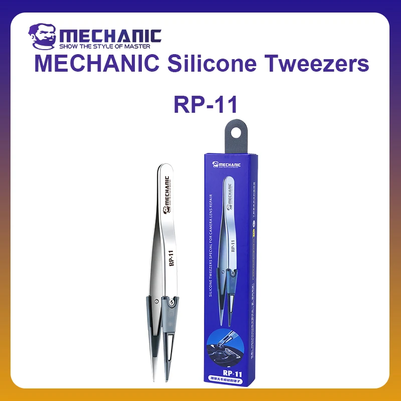 MECHANIC OFFICIAL RP-11 AntiMagnetic Silicone Tweezers Stainless Steel Seamless Clamping Phone Camera Precision Chip Repair Tool