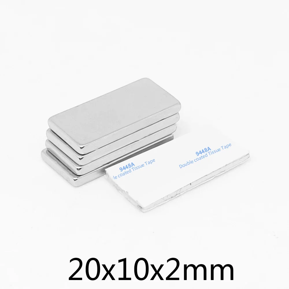 5/10/20/50/100/150PCS 20x10x2 Block Search Magnet With 3M Double-Sided Adhesive Tape 20*10*2 Strong Neodymium Magnets 20x10x2mm