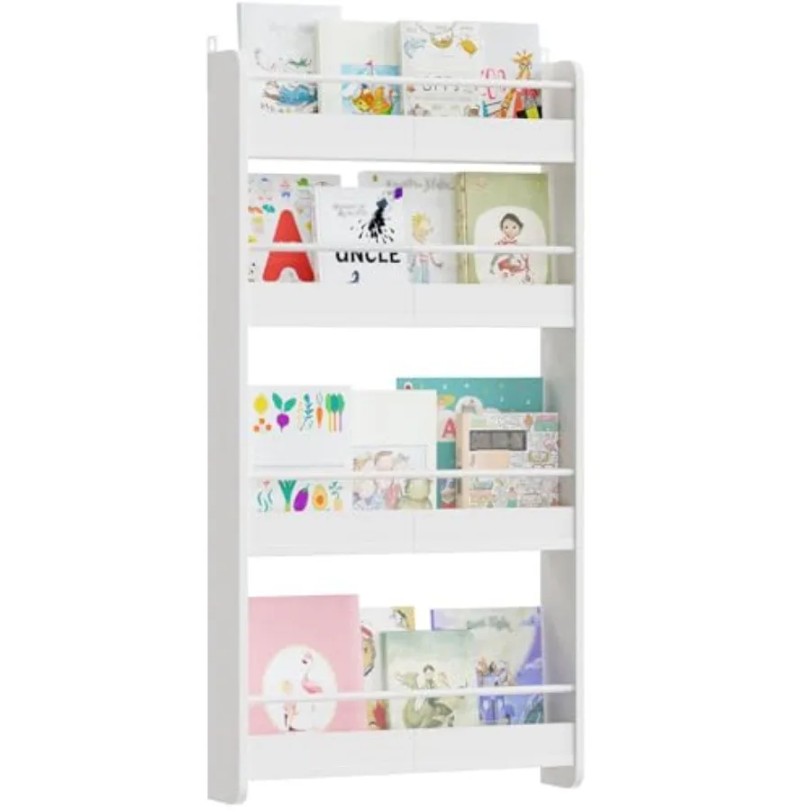 

Bookshelf 4-Tier Wall Mount Bookshelf for Wooden Nursery Bookshelves Hanging Book Shelf for Kid Room Playroom Bedroom Living Ro