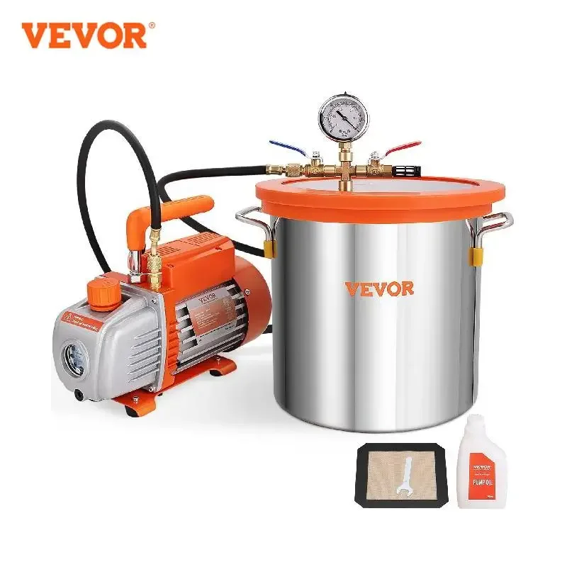 VEVOR Vacuum Chamber Pump Kit 3.5CFM 3GAL/5GAL Tempered Glass Lid Vacuum Degassing Chamber Kit for Stabilizing Wood DIY Epoxies