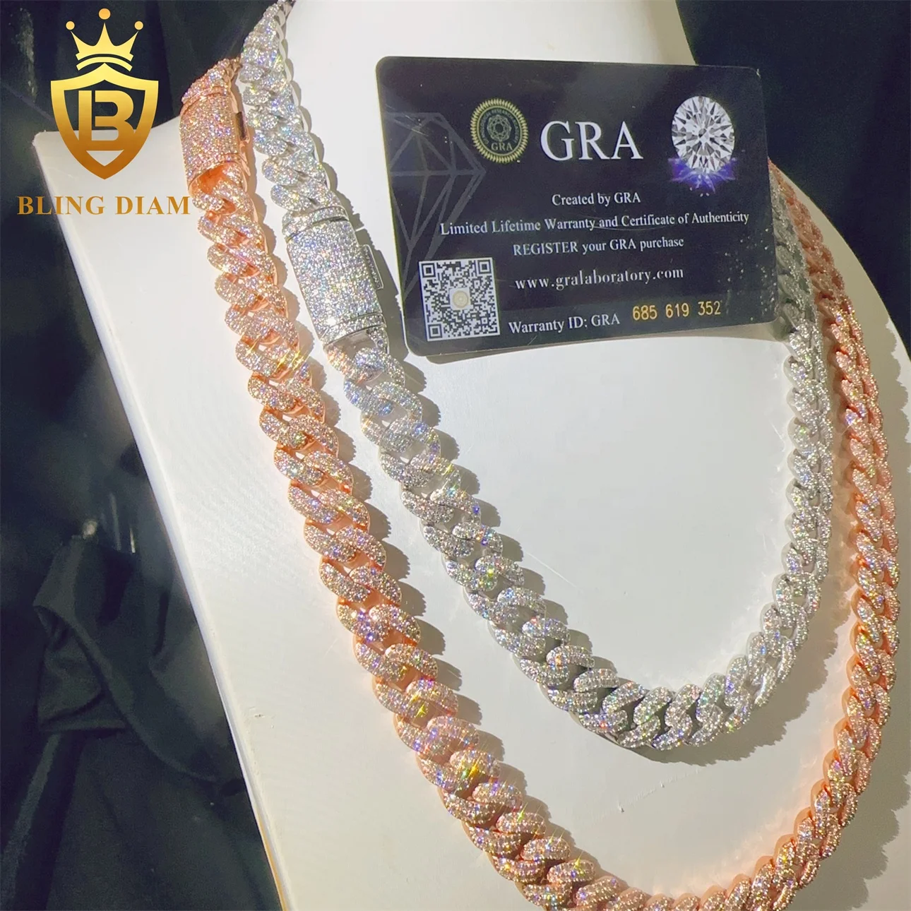 Miossanite Iced .VVS Out VVS M - Cuban Link Chain 12Mm ulasan dan harga