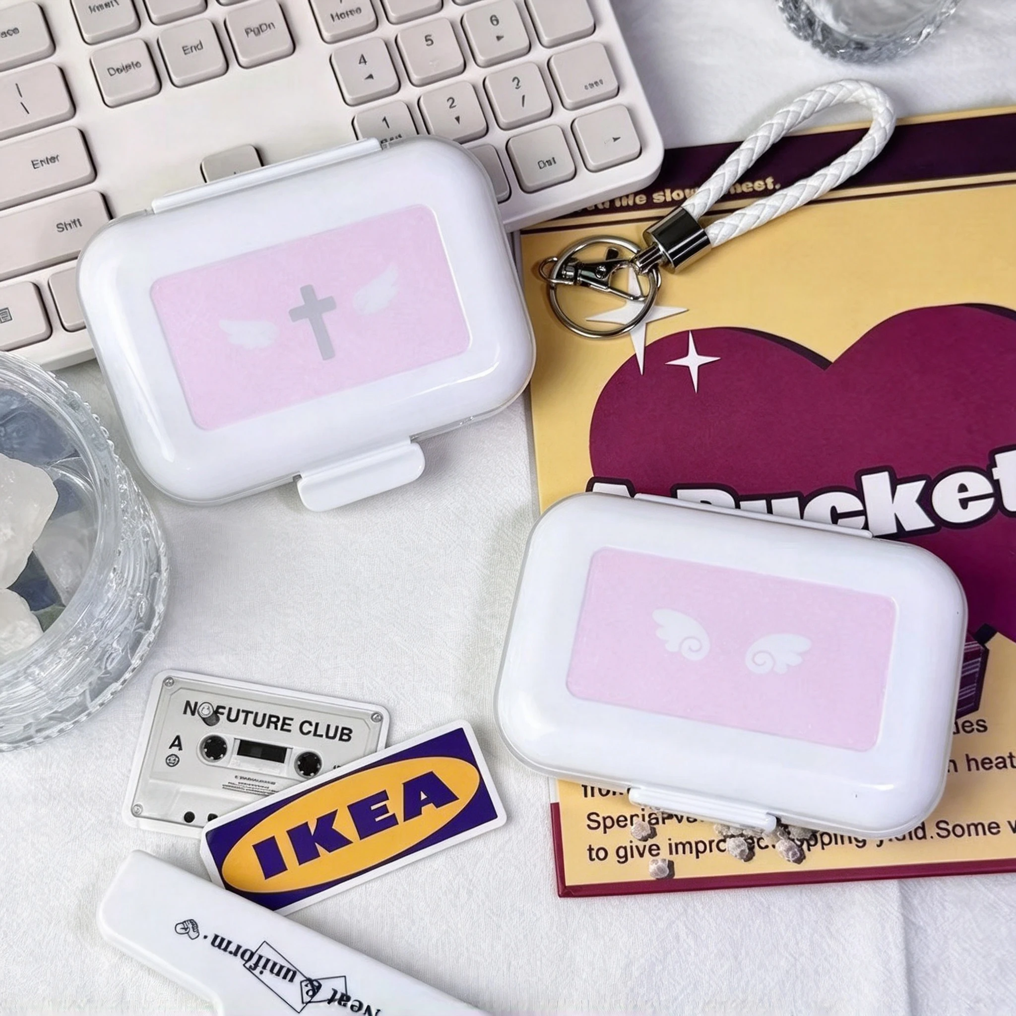 Angel Wing Pillbox Two-dimensional Portable Small Pillbox Moisture-proof Candy Box Japanese-style Retro Storage Box Earring Box