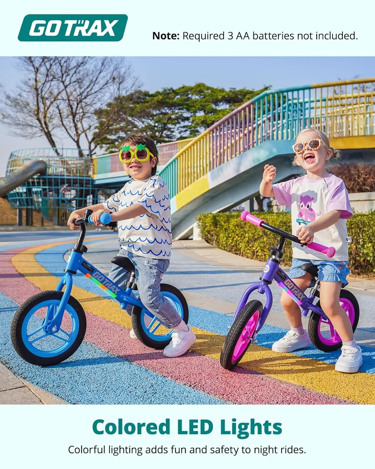 幼児用LEDライト付きバランスバイク、調節可能なソフトシートとハンドルバー付きプッシュバイク、フラットフリータイヤ、組み立てが簡単k、2-5,12"